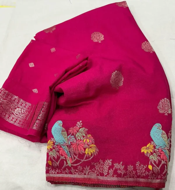 Charming Georgette Woven Saree with Parrot Design Border