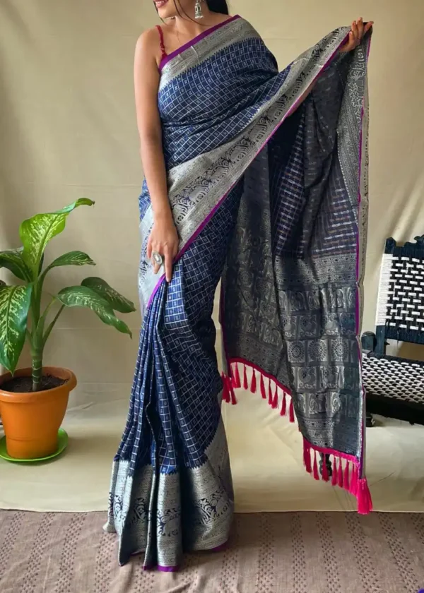Kanjivuram Fancy Kicha Silk Saree with Silver Zari Accents