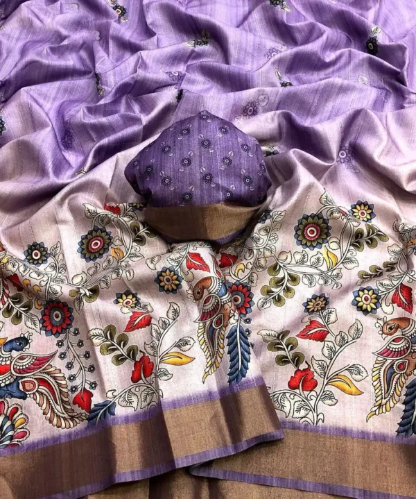 Vibrant Kalamkari Tussar Silk Saree ( Lavender)