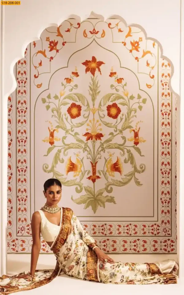 Satin Printed Sari - Image 3