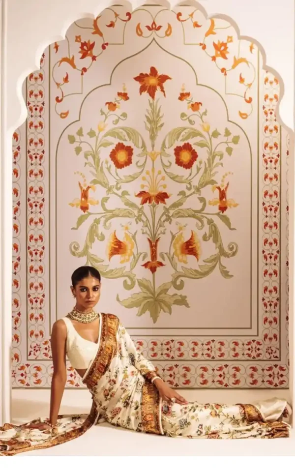 Fancy satin printed sarees