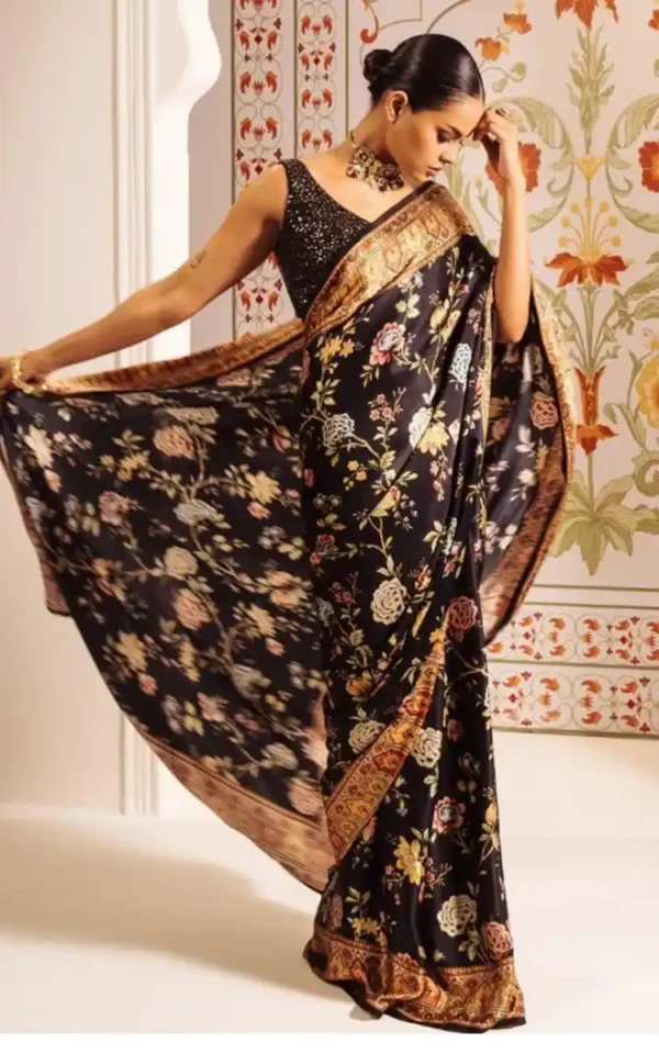Fancy satin printed sarees - Image 2