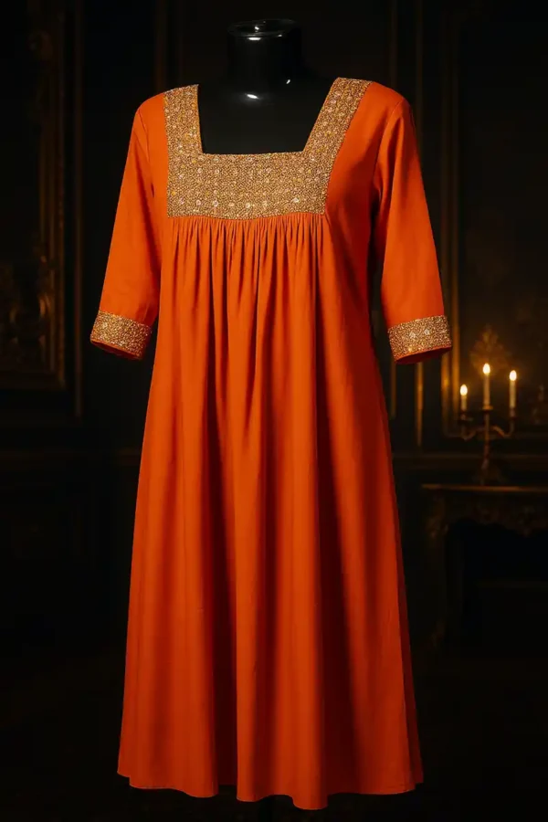 Rust orange Chiffon color kurta