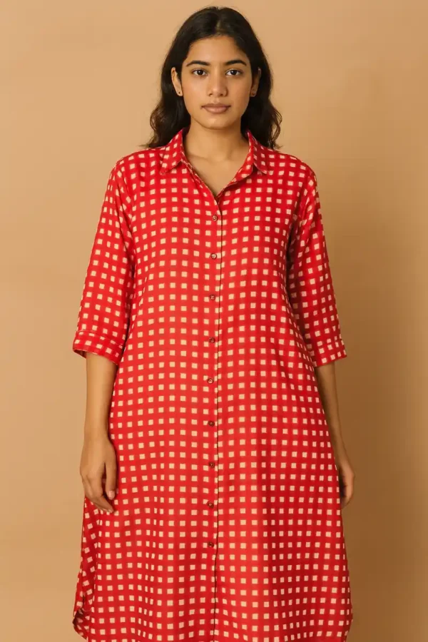 Jaipur cotton with brick red geometric print - Image 2