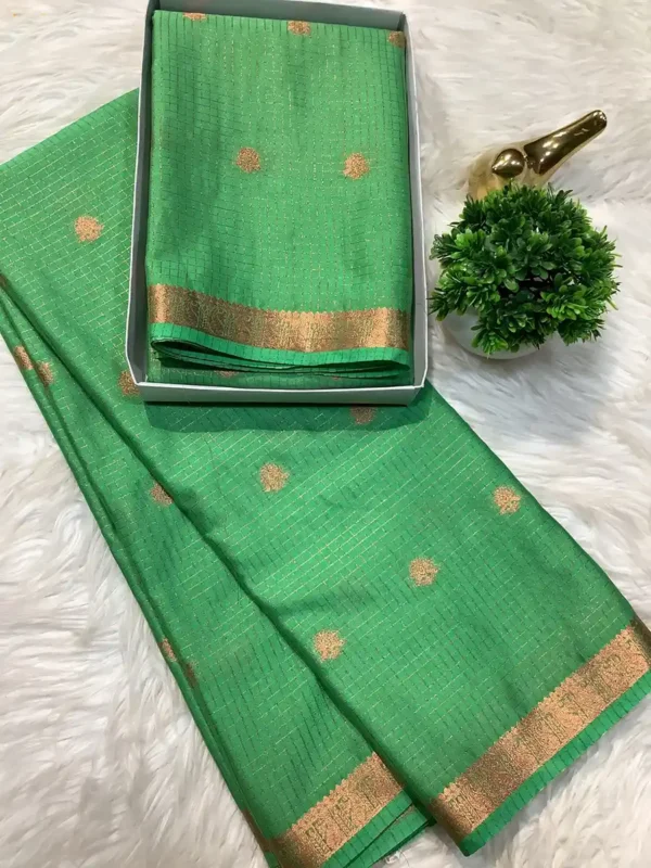 8July-Mysore Crepe Silk Checked Butta Sari- options - Image 4